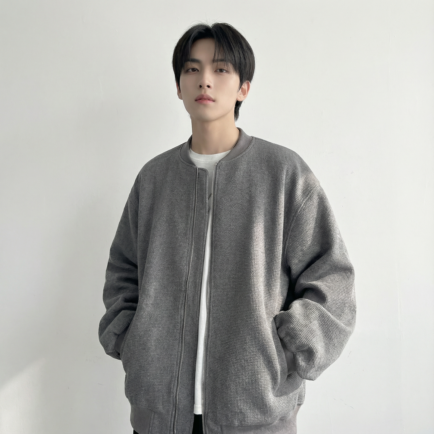 现货2026日系痞帅华夫格宽松休闲棒球立领夹克衫外套NK828-P89，男装夹克，星座1017