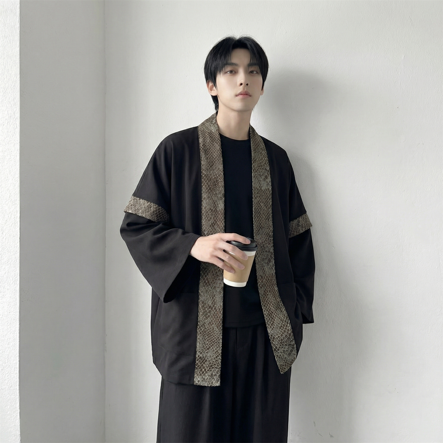 现货春秋风蟒纹印花拼接男士道袍汉服D3206-P78，男装民族服装，星座1017