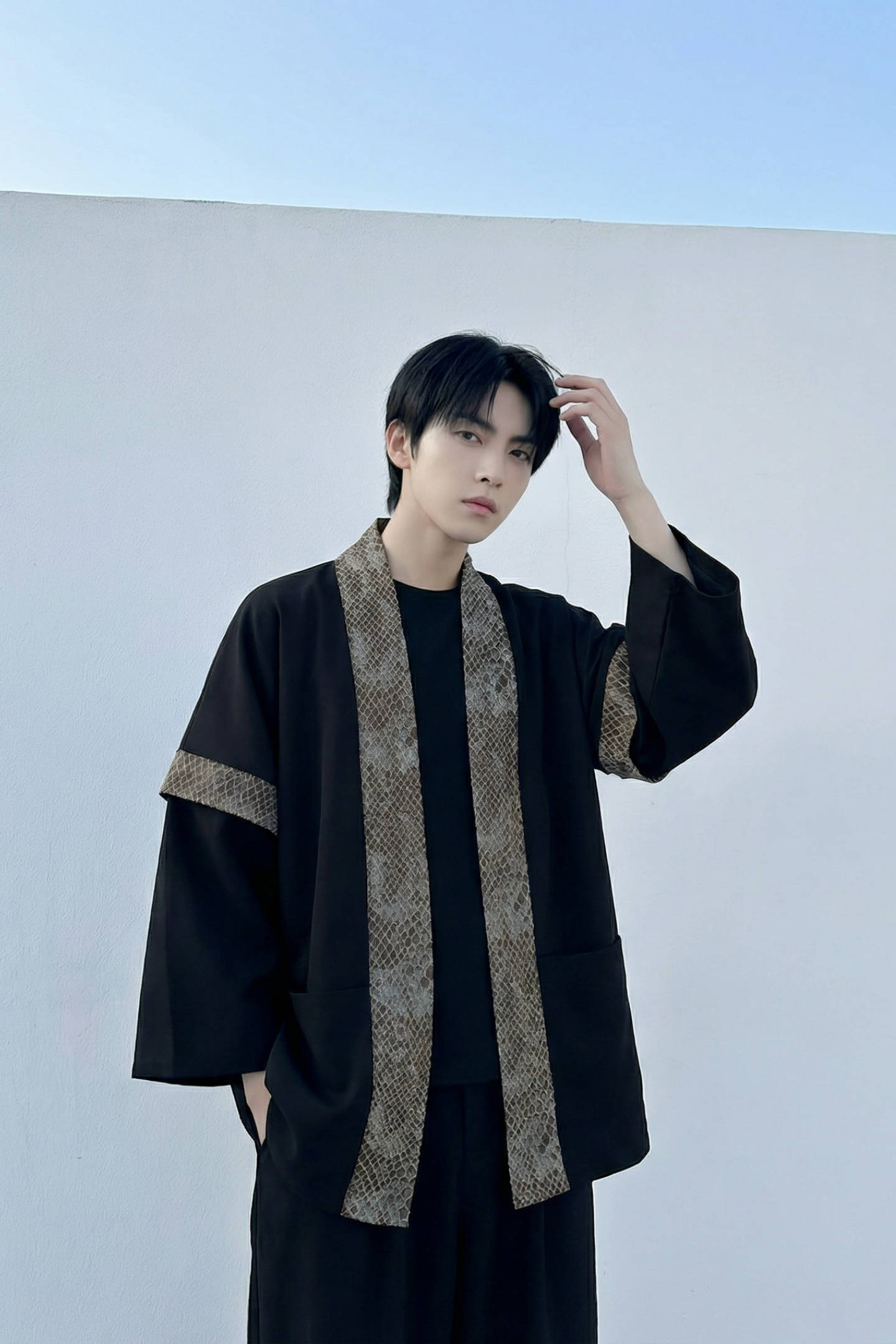现货春秋风蟒纹印花拼接男士道袍汉服D3206-P78,男装民族服装,星座1017