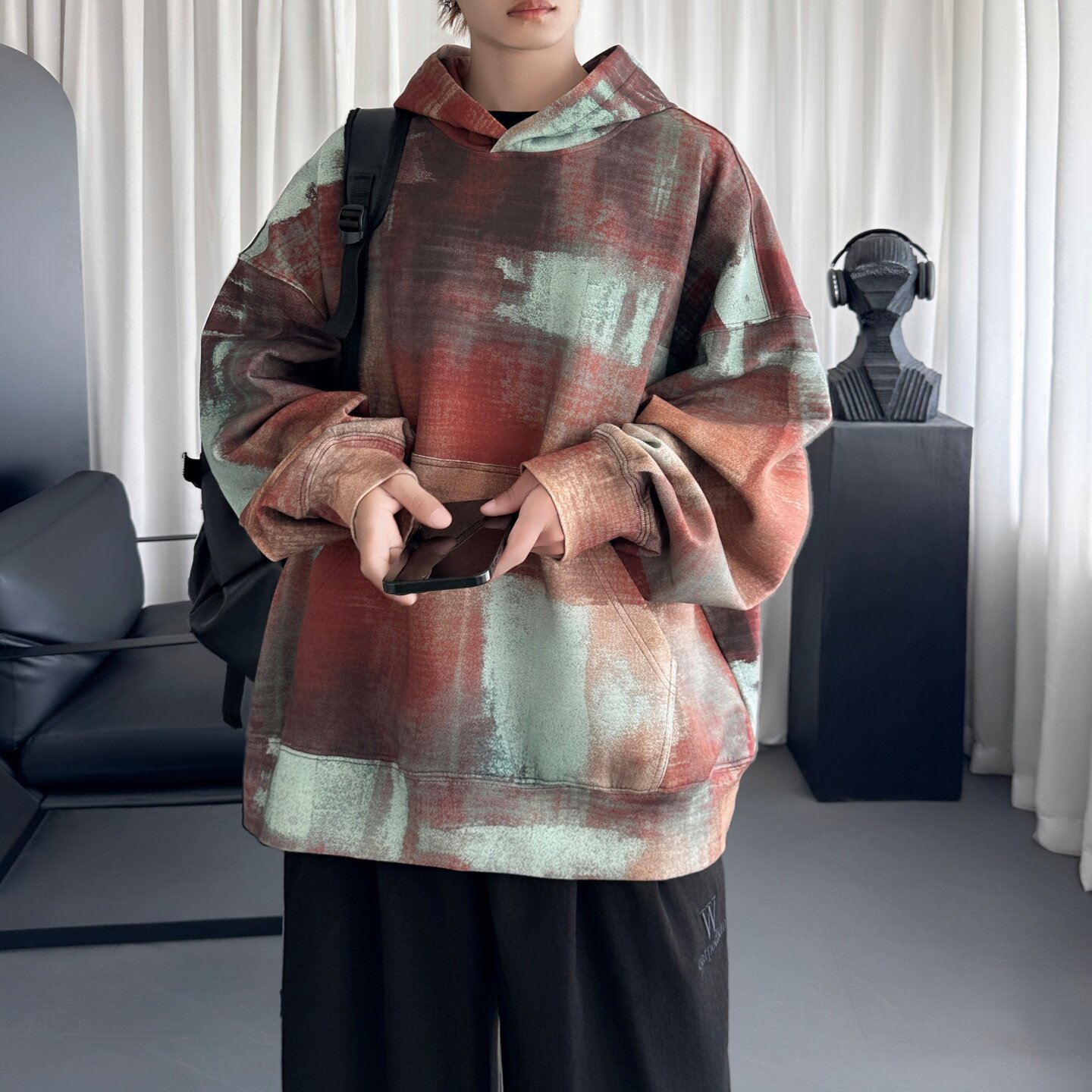 印花空气层连帽卫衣男女时尚潮牌新款上衣帽衫W5402-P78,男装卫衣,星座1017