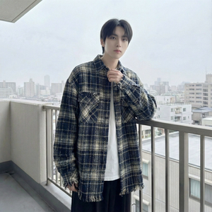 现货 2026春复古美式格子长袖衬衫毛边宽松衬衣 SC245-P58图片