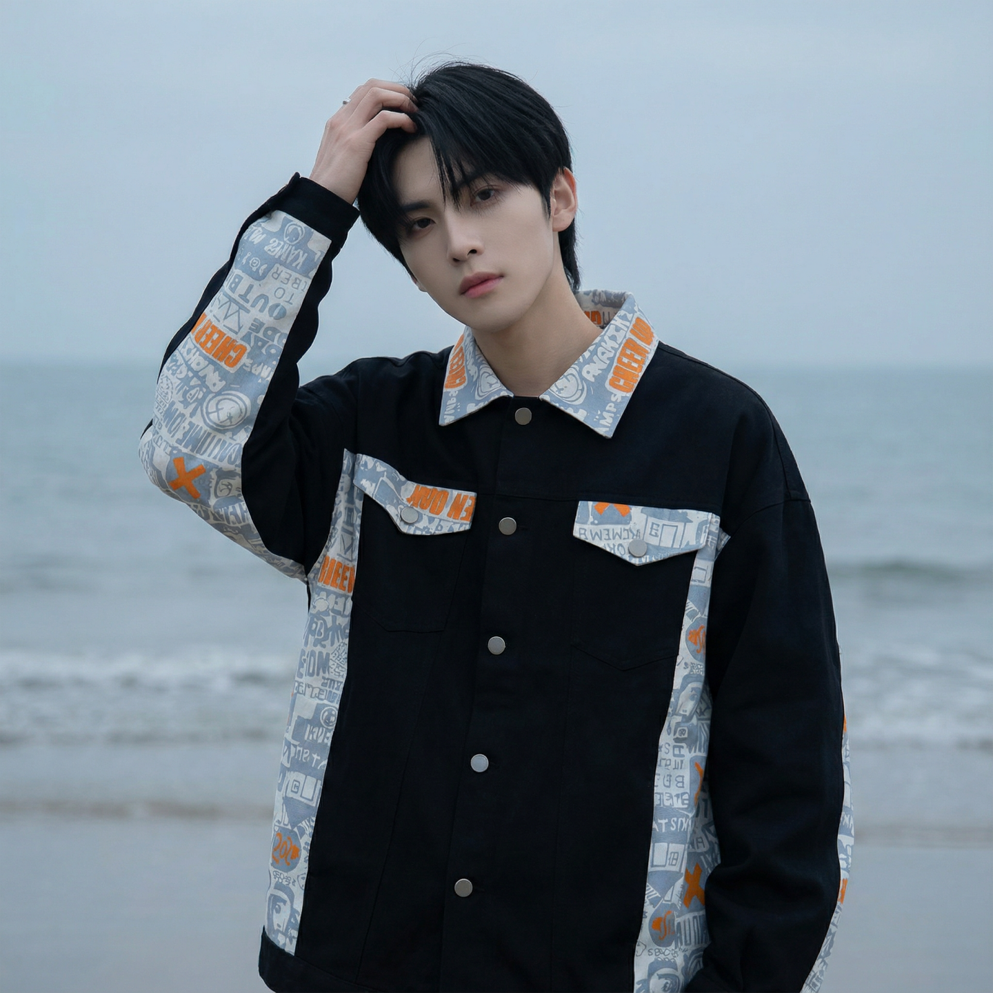 现货2026春季痞帅拼接设计感翻领夹克高级感潮流外套J24-P75，男装夹克，星座1017