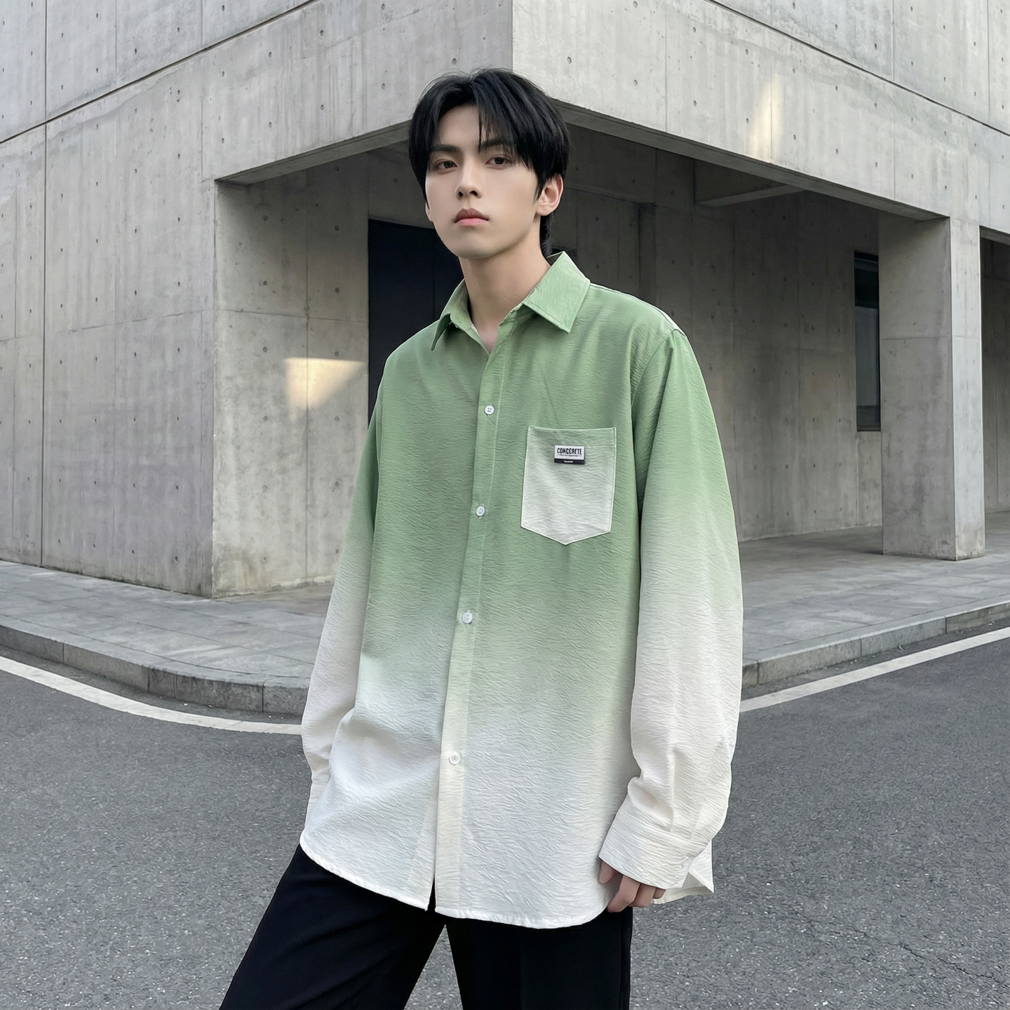 2026现货渐变长袖衬衫水洗褶皱宽松潮流休闲衬衣DS651-P58,男装衬衫,星座1017