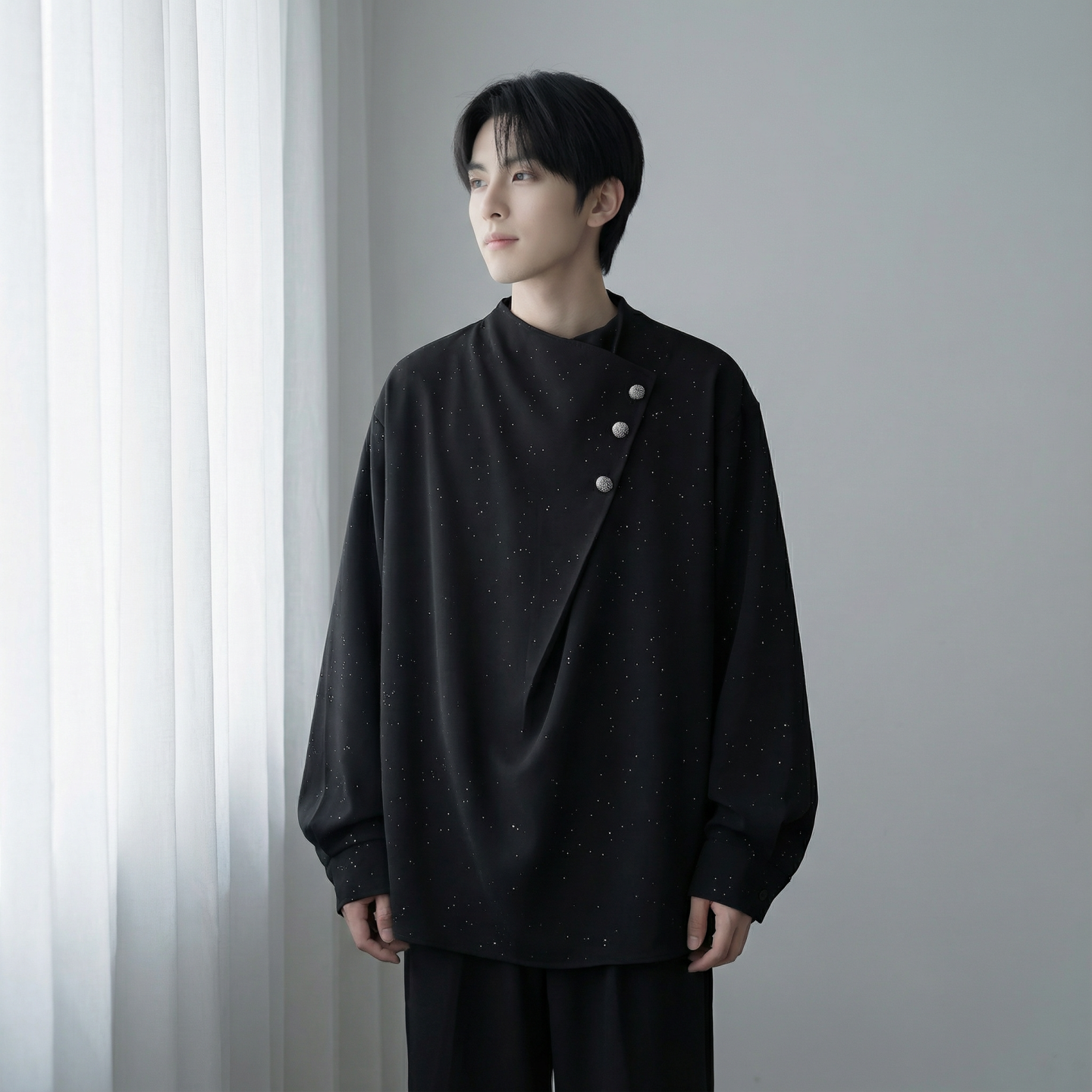 现货新中式痞帅衬衣高级感小香风衬衫微闪潮流痞帅衬衣A903-P68，男装衬衫，星座1017