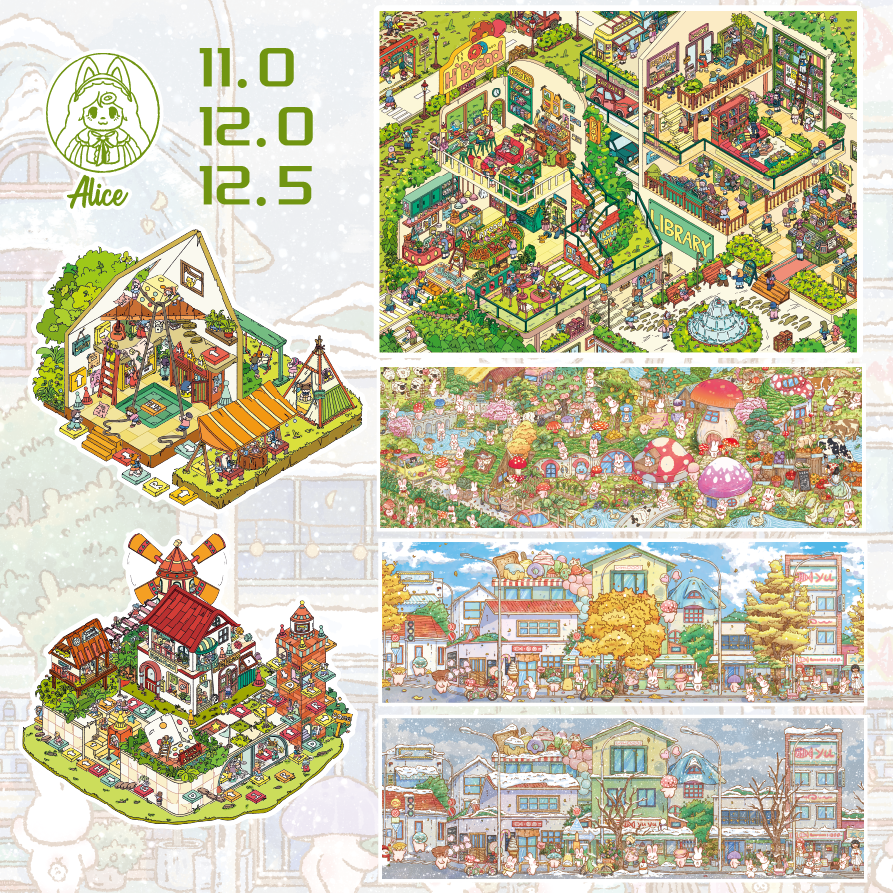 爱丽丝11.0+12.0+12.5原创造景贴纸鱼鱼街道DIY立体场景贴纸手帐
