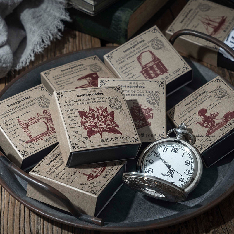 美好的一天盒装贴纸 旧物控系列 复古物品手帐装饰素材100张入