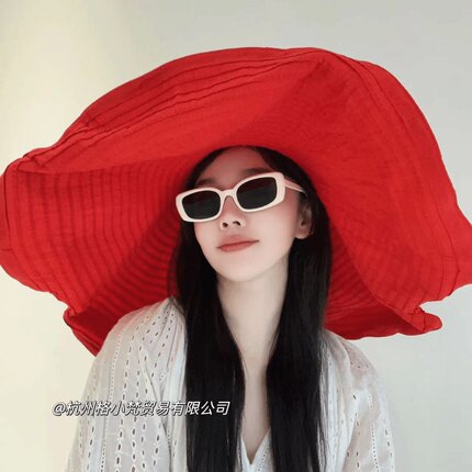 25cm超大帽檐夏季遮脸帽子透气夏天防紫外线遮阳帽可塑型时尚帽女