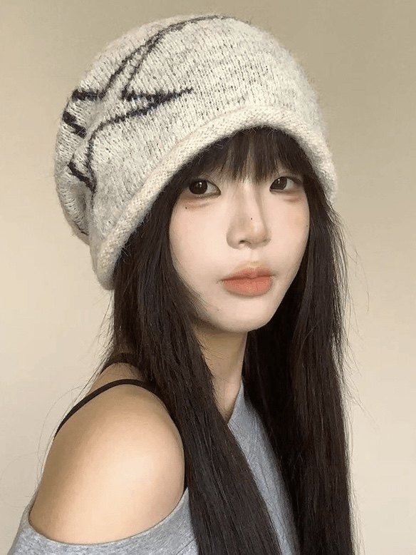 韩系百搭卷边针织堆堆帽女款2025新款大头围冷帽显脸小休闲包头帽