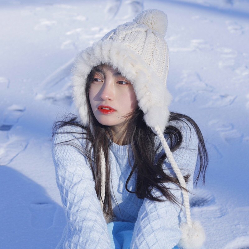 毛线帽子雷锋帽NV兔毛绒