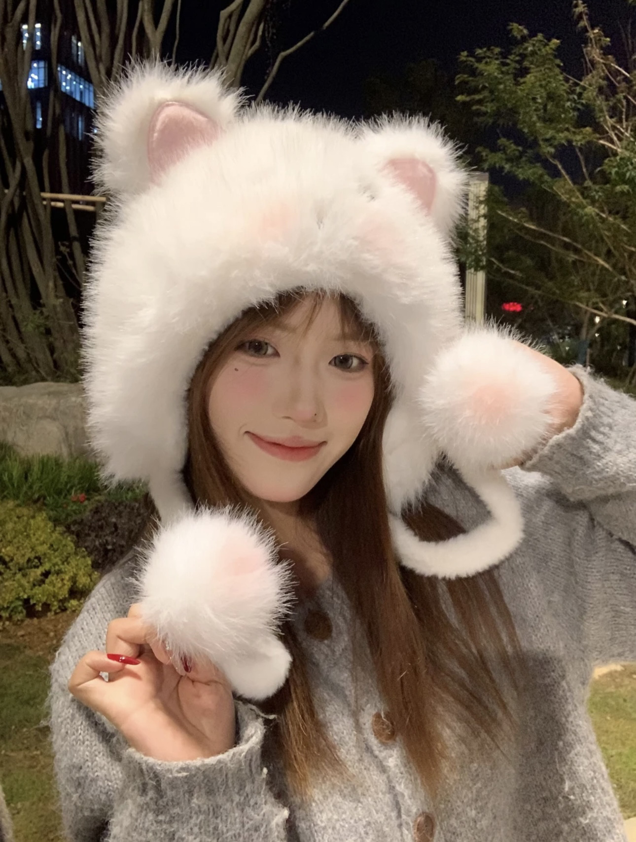 可爱腮红猫耳朵毛绒帽子女冬季加绒加厚保暖防寒护耳显脸小雷锋帽