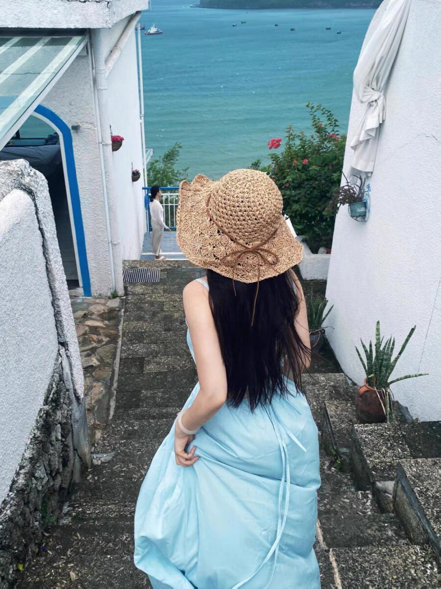 海边度假镂空渔夫帽女夏大帽檐防晒遮阳帽云南旅游拍照太阳帽草帽