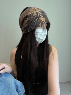 2025新款头巾帽秋冬复古废土风女显脸小堆堆帽薄款晕染宽松包头帽