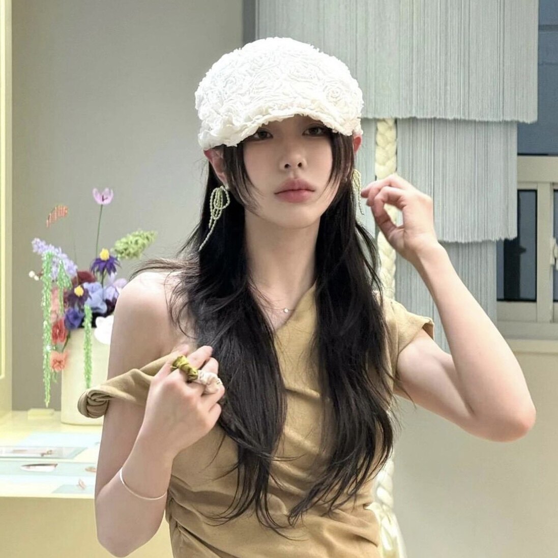韩国ins泫雅同款复古花朵刺绣前进帽贝雷帽子女夏季新款画家帽潮