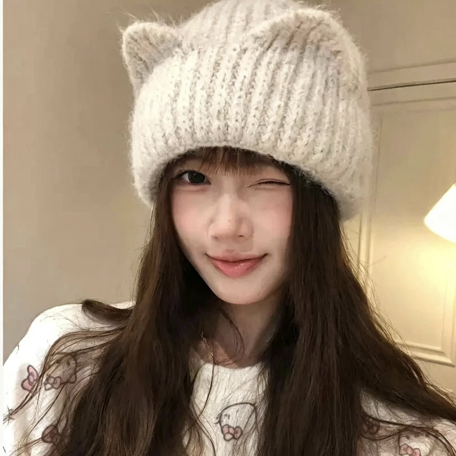 2026秋冬新款小狐狸耳朵针织帽女智性甜美风保暖护耳包头帽子冷帽