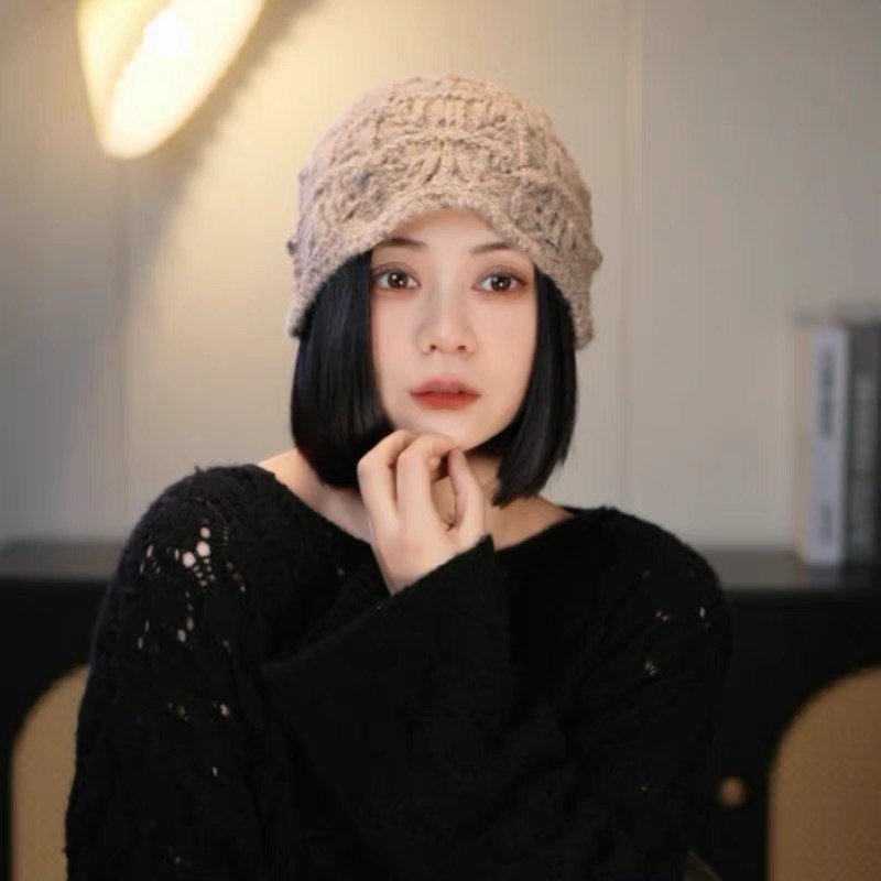 女士日系镂空包头针织渔夫帽春秋百搭时尚显脸小毛线帽网红盆帽子