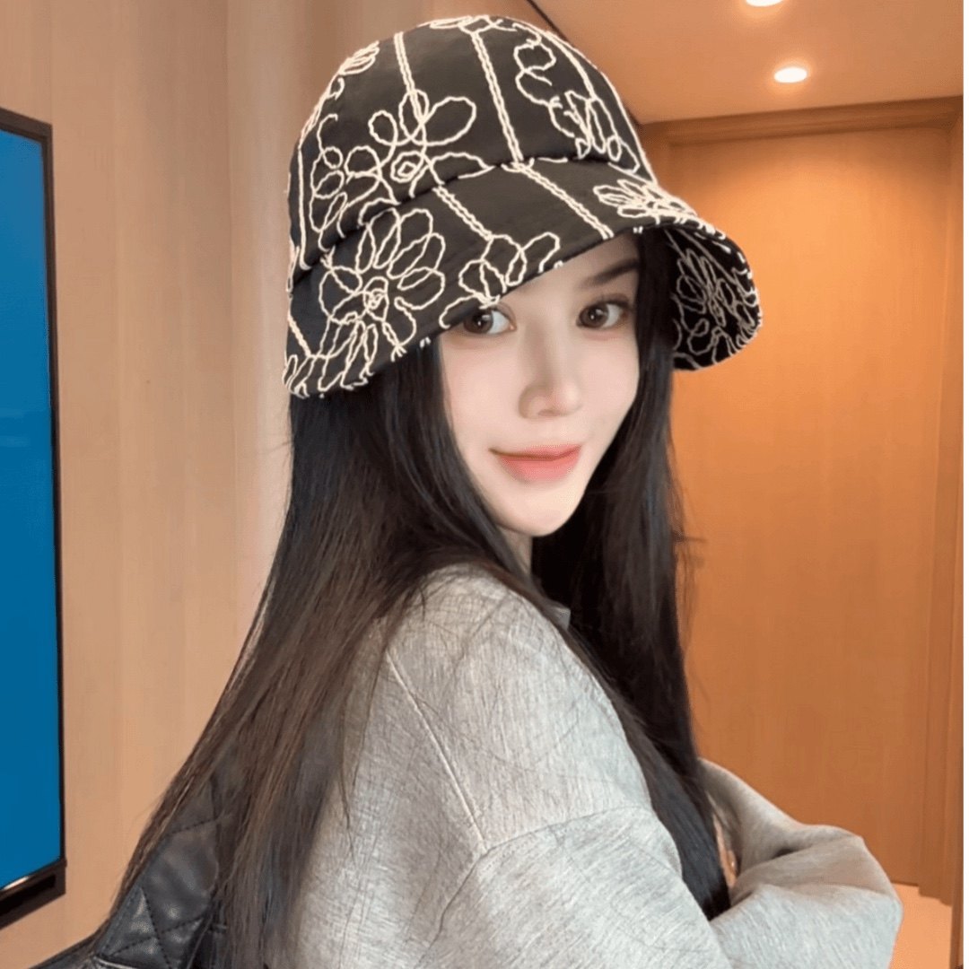 花朵刺绣鸭舌帽子女2025新款春夏季出游时尚渔夫帽防晒遮阳太阳帽