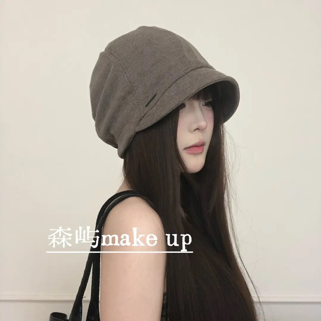 韩系带檐堆堆帽女春秋宽松显脸小包头冷帽素颜遮檐渔夫帽大头围
