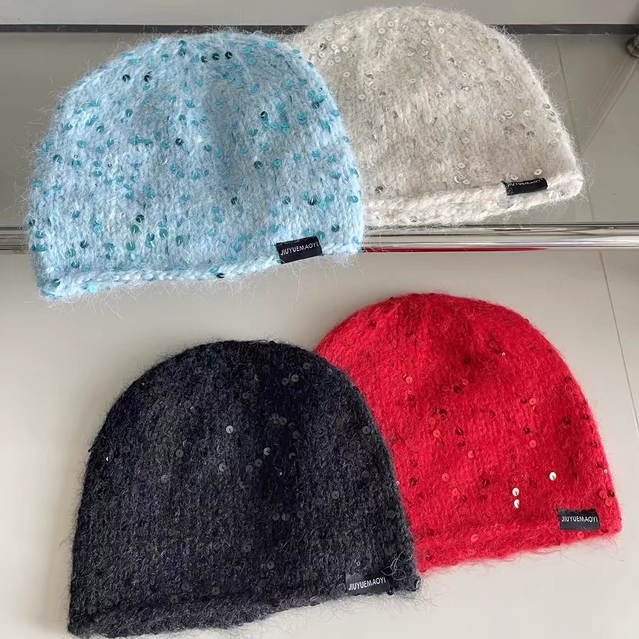 2025新款亮闪闪针织帽子女秋冬加厚护耳保暖针织冷帽冬季显脸小