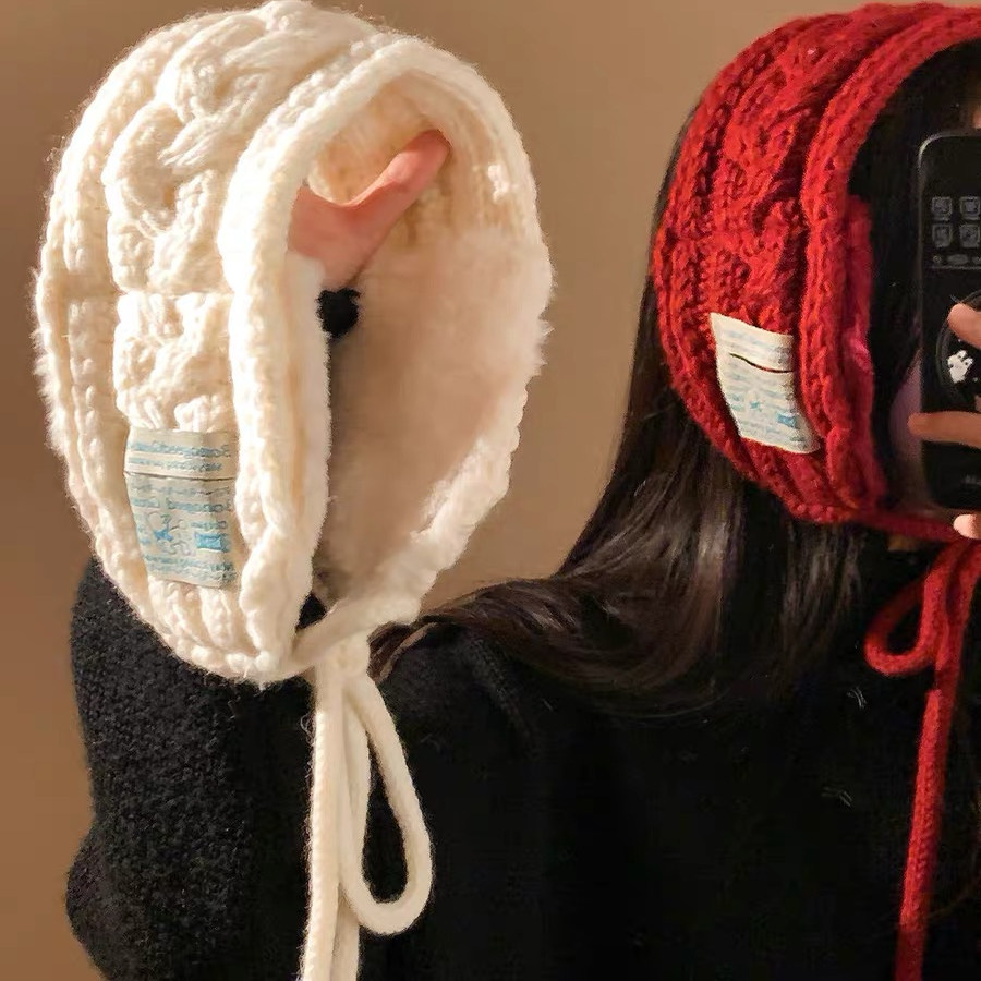 复古针织毛线耳套女冬季防寒保暖系带耳罩护耳暖韩系加厚麻花针织