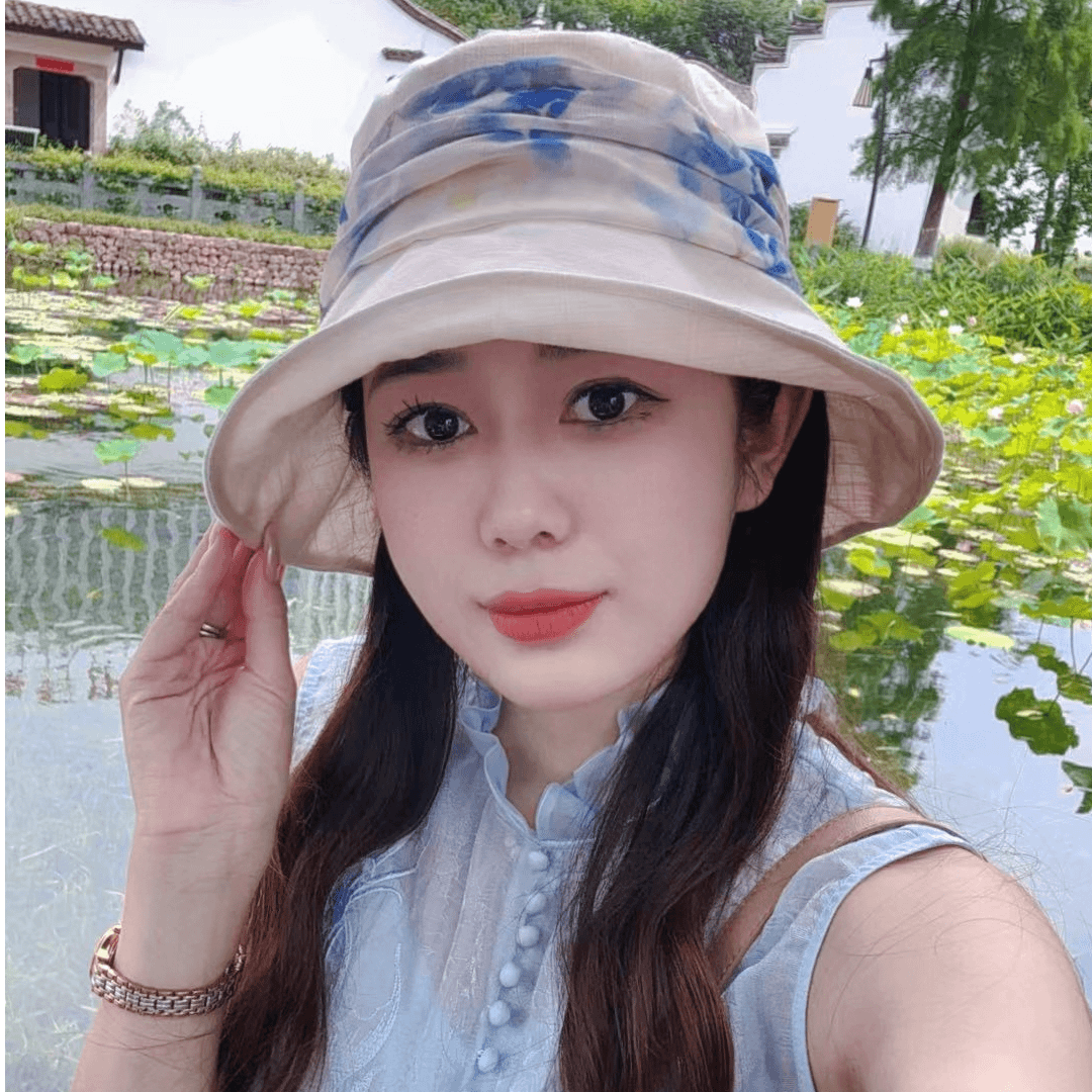 新国风水墨晕染缎带渔夫帽子女夏季布帽文艺棉麻防晒褶皱盆帽潮