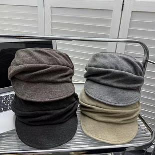 日系山本风黑色褶皱贝雷帽女秋冬显脸小报童帽大头围百搭画家帽子