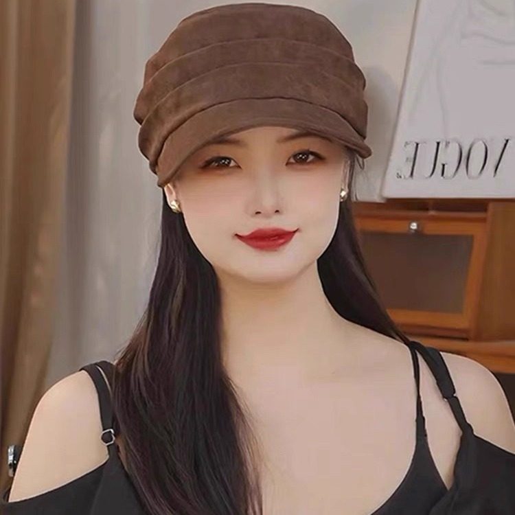 日系复古美拉德棕色马术帽子女春秋季出游百搭显脸小鸭舌贝雷帽潮