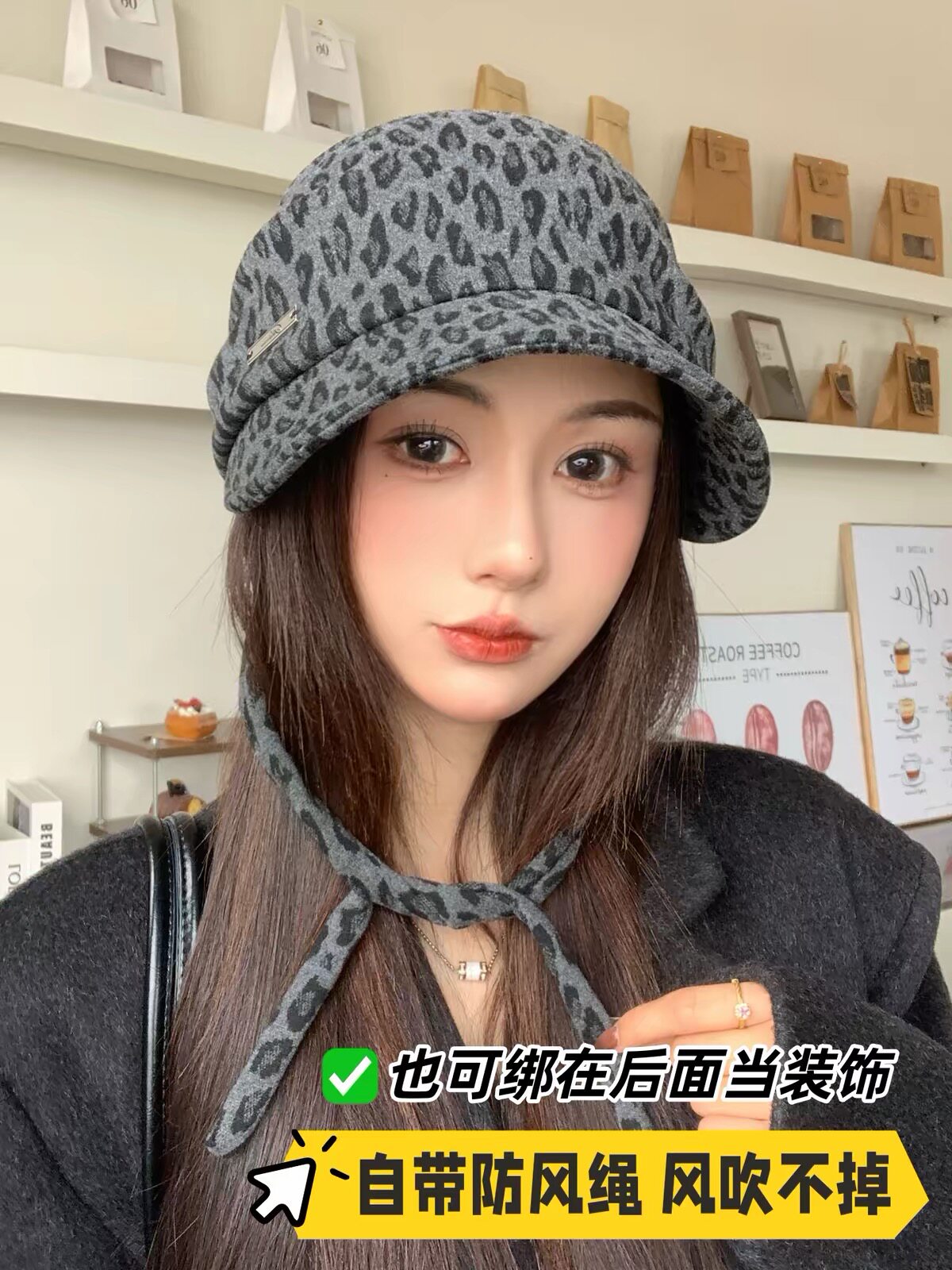防风保暖头巾鸭舌帽女2026新款秋冬显脸小大帽檐渔夫帽灰色堆堆帽