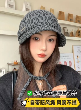 防风保暖头巾鸭舌帽女2026新款秋冬显脸小大帽檐渔夫帽灰色堆堆帽