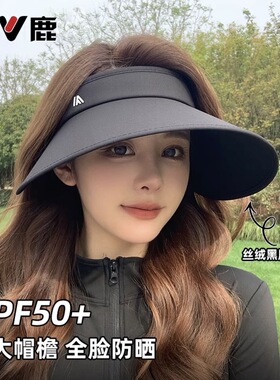 DEPOUND 哑光丝绒黑胶大檐遮阳空顶帽户外防晒防紫外线遮脸太阳帽