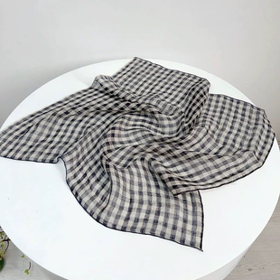 日系复古亚麻小方巾文艺百搭女士夏季护颈小丝巾春夏新品领巾配饰