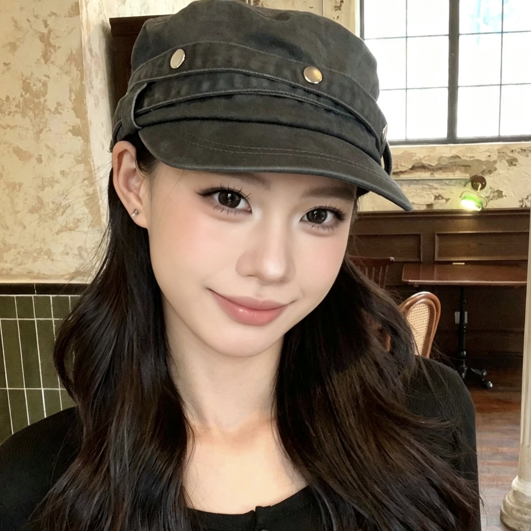 复古做旧休闲平顶帽女2026新款早秋韩系百搭显脸小鸭舌帽子遮阳潮