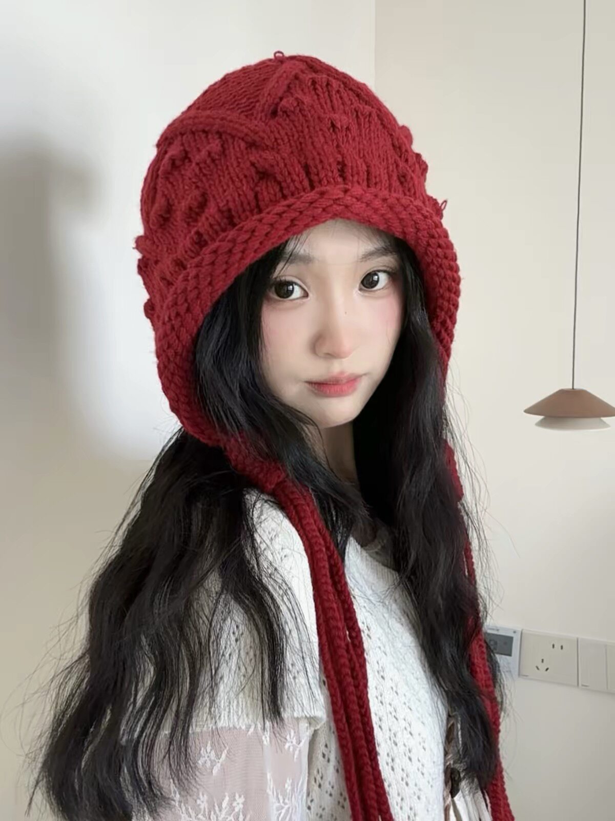 民族风流苏针织双层护耳帽子女秋冬保暖韩系百搭显脸小出游包头帽