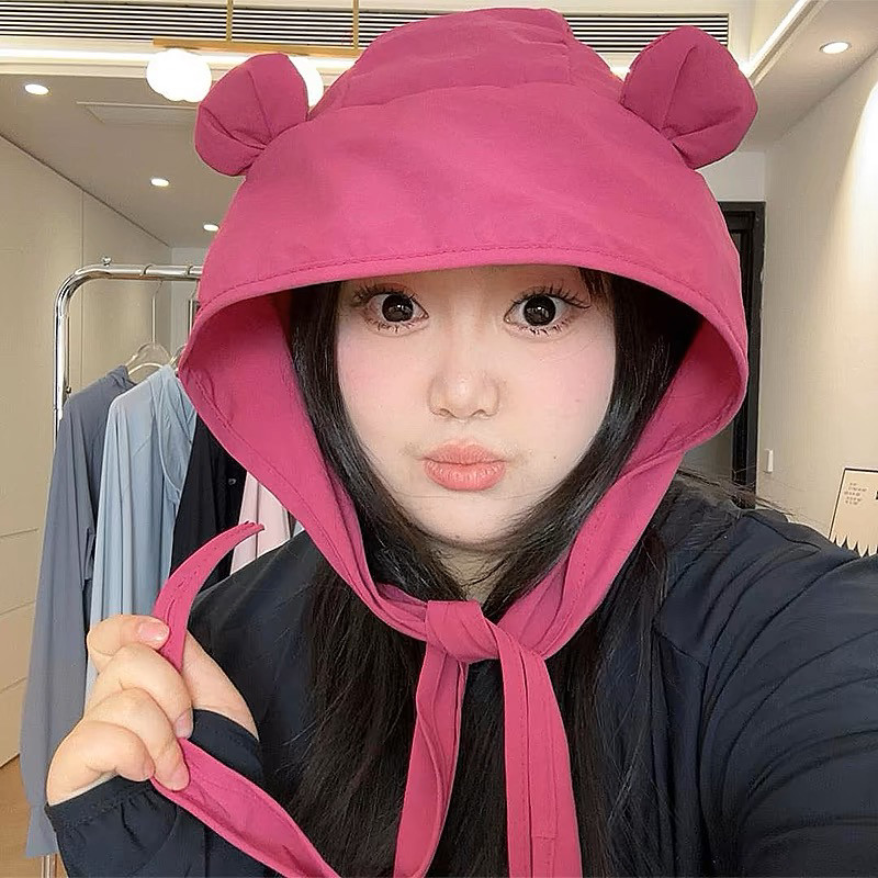 草莓熊速干防晒帽女新款定制夏季遮阳护耳头巾可爱帽子轻薄透气
