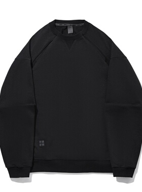 中国李宁男士卫衣秋冬高级感圆领上衣宽松黑色休闲长袖AWDW205-3