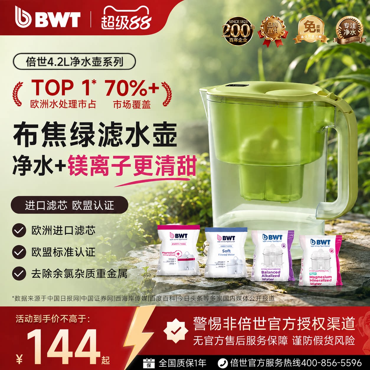 【4.2L益家】德国BWT倍世净水壶滤芯滤水壶家用便携净水器去水垢图片