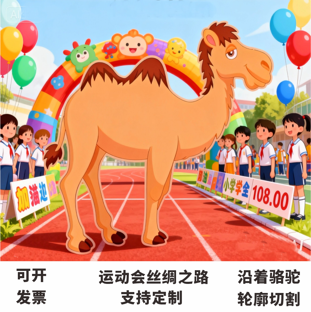 运动会开幕创意道具舞台道具卡通骆驼图案异形牌KT板定制丝绸之路