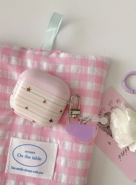 适用于AirPods 1/2/3/4代 Pro/Pro2/Pro3保护套苹果蓝牙耳机壳防摔防刮壳可爱粉色个性款 紫色条纹星星耳机壳