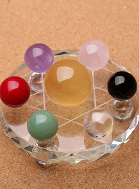 天然原石黄紫白粉水晶球七星阵摆件家居装饰品玄关客厅卧室七彩色