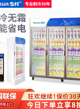 雪村冷藏饮料单门啤酒商用保鲜冰柜超市立式大容量两门冰箱展示柜