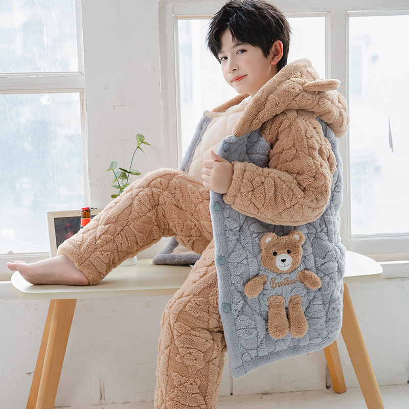 加厚款珊瑚绒睡衣冬季夹棉家居服