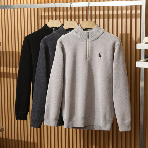 男士半拉链加绒加厚针织衫毛衣