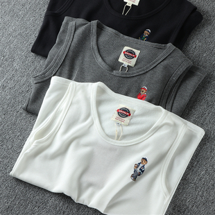 工厂减标尾货休闲运动短袖 外贸男装 马夹 小熊刺绣 运动健身BI备