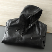 捡漏福利 内里加绒加厚 外贸尾货秋冬男连帽加绒机车皮衣夹克潮