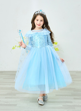 women clothes冰雪奇缘公主裙爱莎女童连衣裙艾莎elsa儿童圣诞节