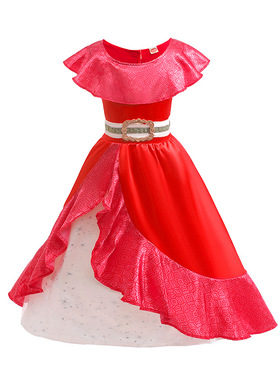 women clothes艾莲娜公主裙Elena女童连衣裙红色荷叶边舞台演出服