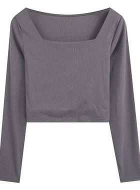 2026 women clothes早秋辣妹方领短款上衣女秋装年新款修身内搭打