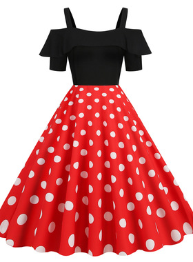 2026 women clothesL跨境外贸女装50s 60s赫本复古吊带荷叶边短袖