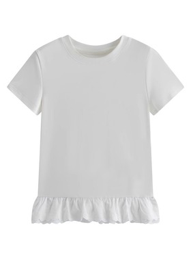 2026 women clothes新款拼接蕾丝边短袖t恤衫女夏季设计感短款正