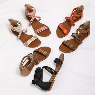 2026 shoes women跨境罗马凉鞋女款夏季年新款仙女风软底平底沙滩