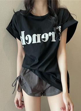 2026 women clothes年新款网红ins超火显瘦落肩甜酷短袖t恤宽松女